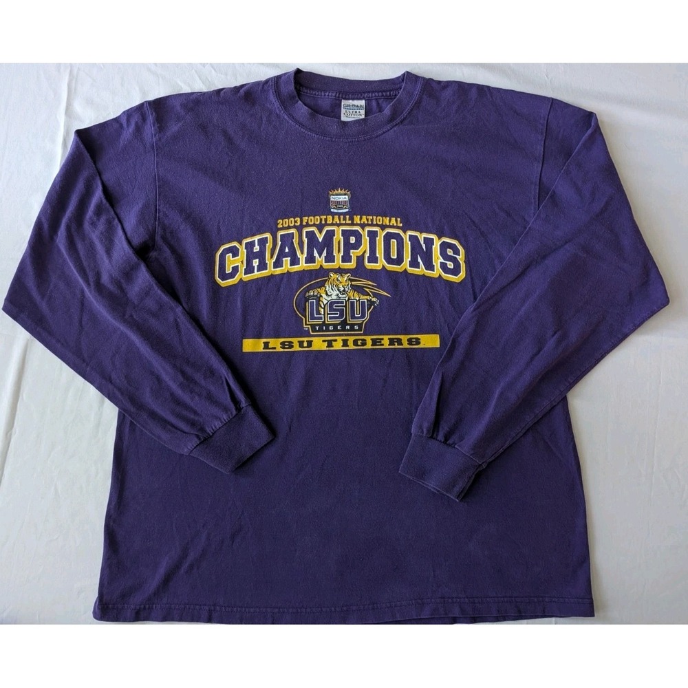 Vtg LSU Tigers Shirt Men's XL Purple Long Sleeve 2003 Football Champions Gildan
